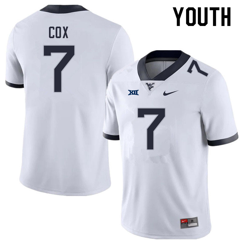 Youth #7 Jasir Cox West Virginia Mountaineers College Football Jerseys Sale-White - Click Image to Close